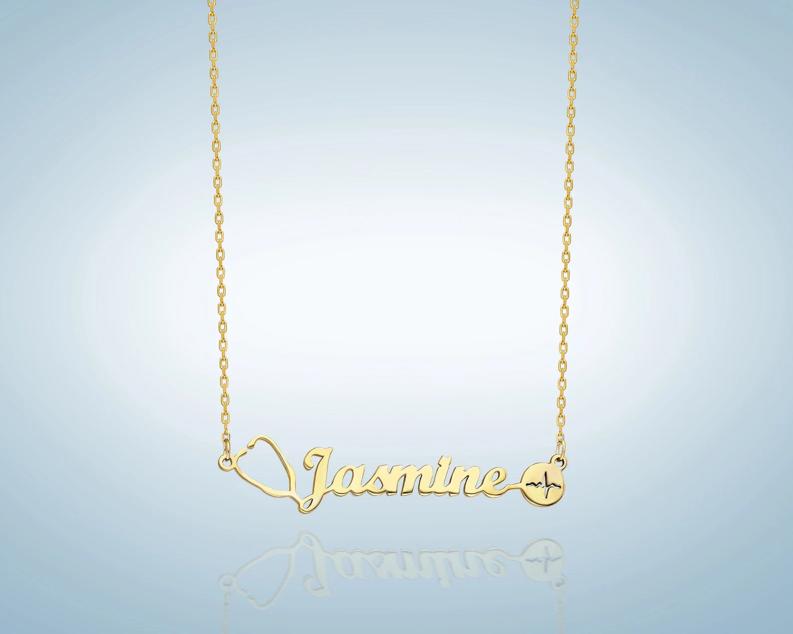 Gold Personalized Stethoscope Name Necklace , Stethoscope Name Necklace , Stethoscope Necklace With Name , Nurse Name Necklace